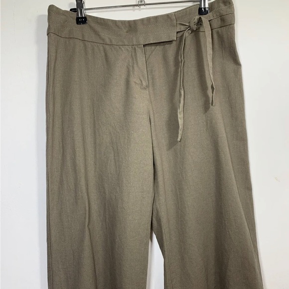 M&S Capri Linen Blend Earth Khaki L/Brown Culottes Trousers Tie Waist UK 14 - Picture 2 of 7
